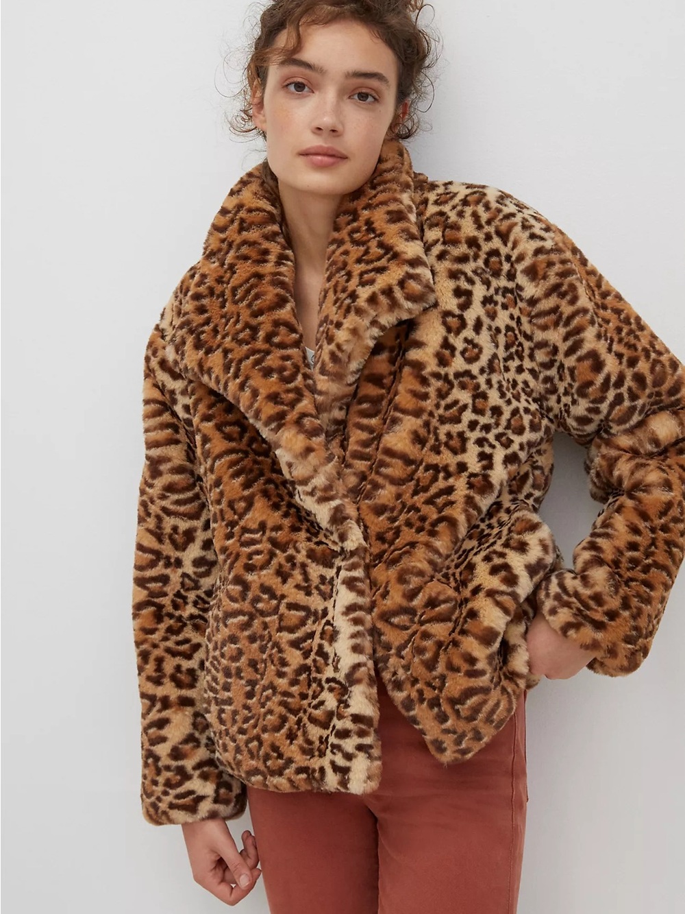 Anthropologie Leopard Print Faux Fur Jacket Coat Animal Print Size Small NWOT